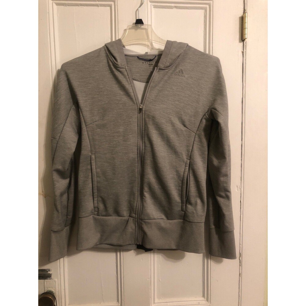 Adidas Climalite Sweatshirt Hoodie Full Zip  Reflective Hood Womans Gray Small